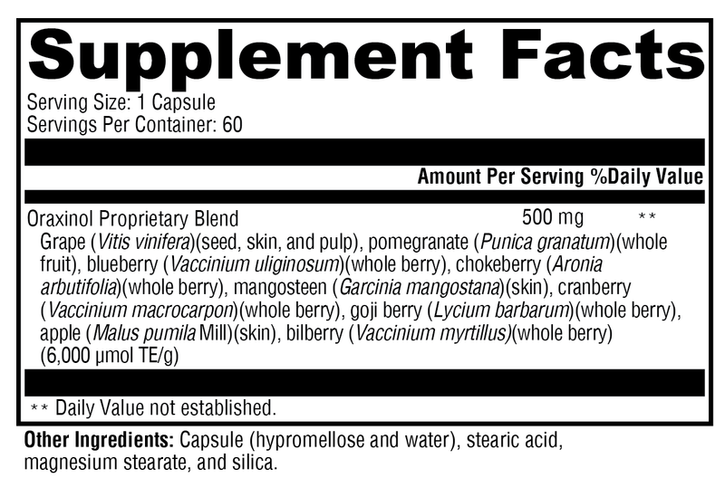 Xymogen Oraxinol - 60 Capsules facts panel