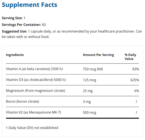 Osteo Px 60 Capsules supplement facts panel