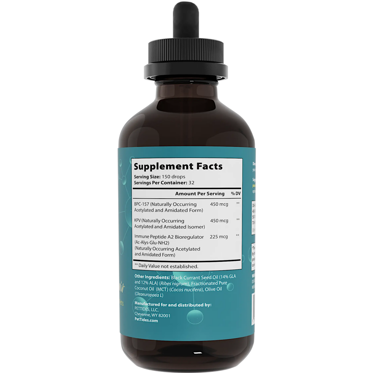 PetTides Full Body Support Oil for Large Pets facts panel