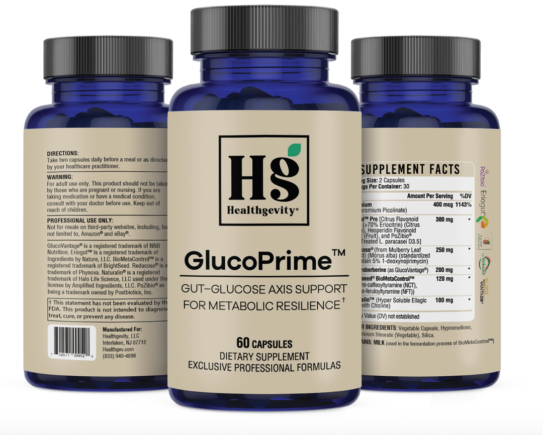Healthgevity GlucoPrime 60 Capsules bottle side labels