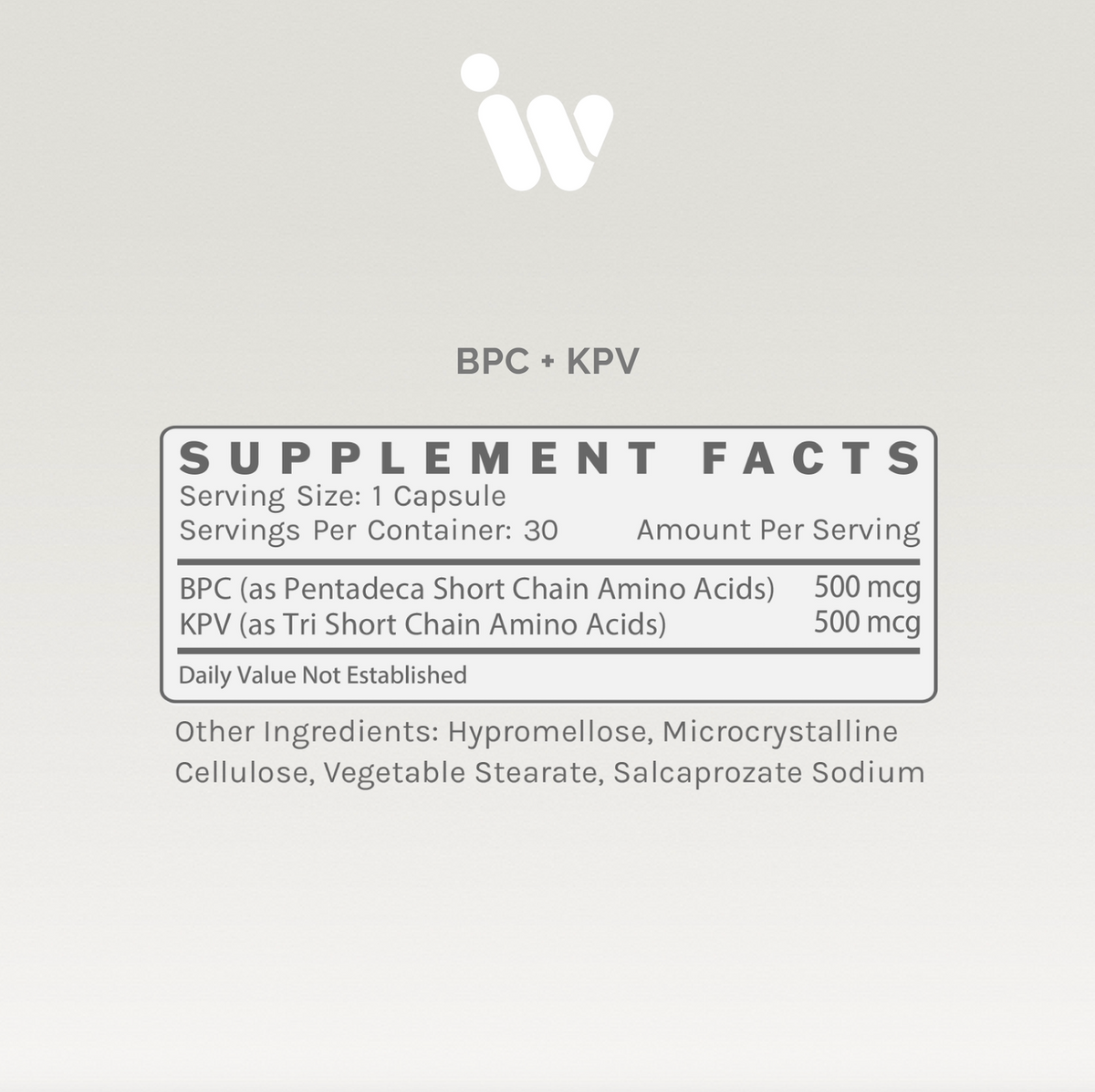 Infiniwell BPC+KPV supplement facts panel