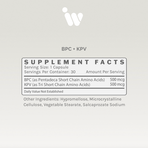Infiniwell BPC+KPV supplement facts panel