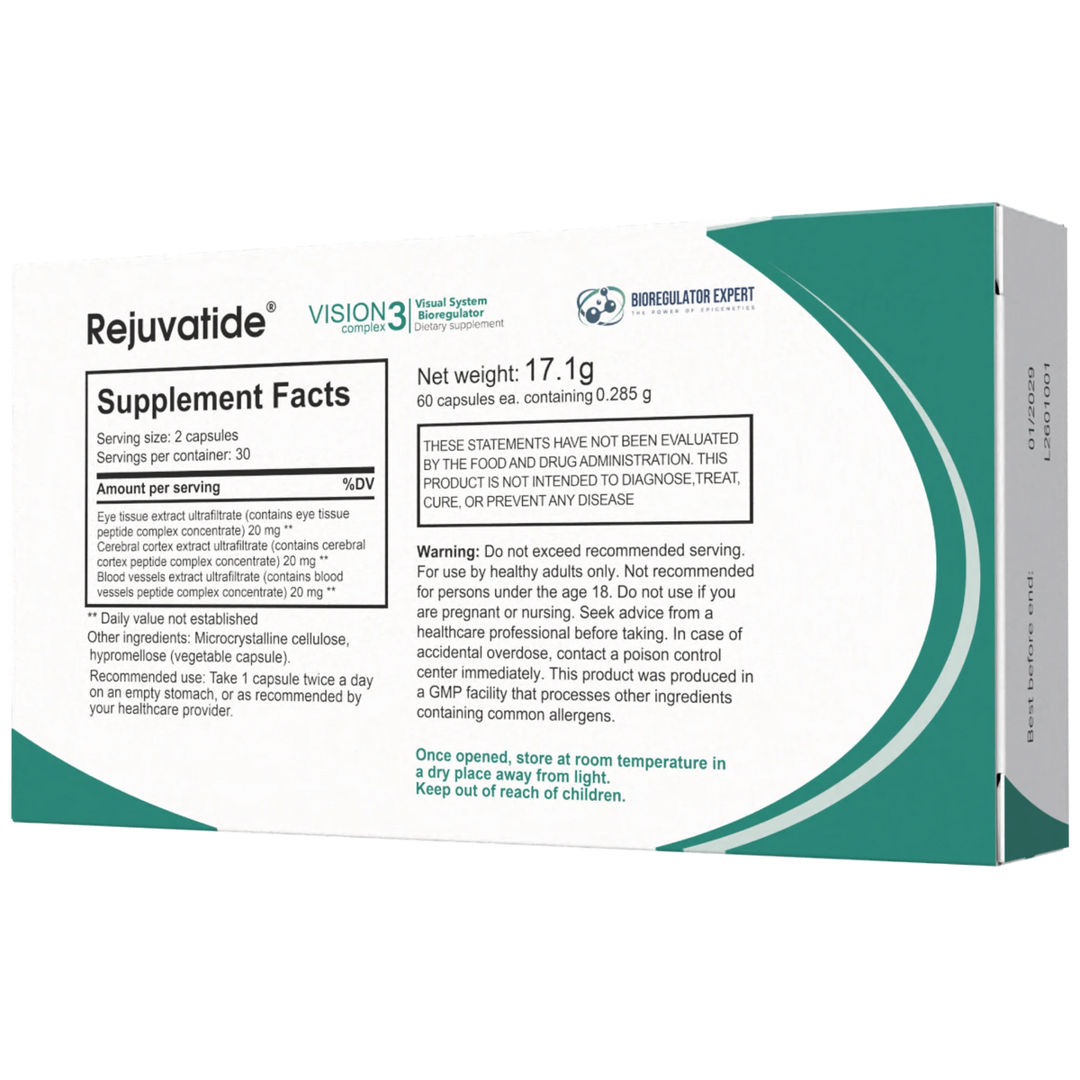 Rejuvatide Vision Complex facts panel