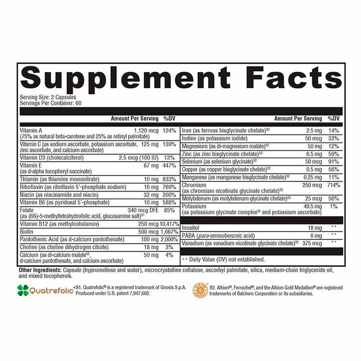 Xymogen ActivNutrients - 120 Capsules supplement facts