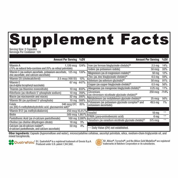 Xymogen ActivNutrients - 240 Capsules facts panel ingredients