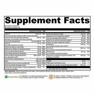 Xymogen Active Nutrients without Iron facts panel - 120 Capsules
