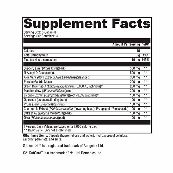 Xymogen GI Balance 150 Capsules supplement facts panel