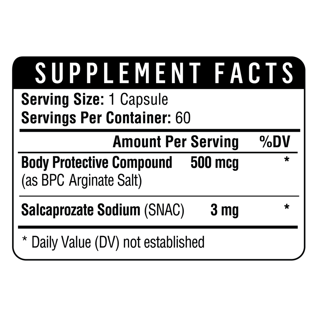 Healthgevity BPC 60 capsules fact panel
