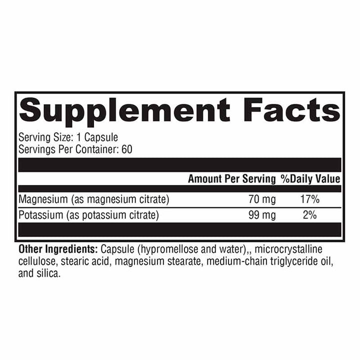 Xymogen K-Mg Citrate - 60 Capsules facts panel