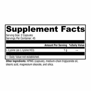 Xymogen L-Lysine - 90 Capsules facts panel