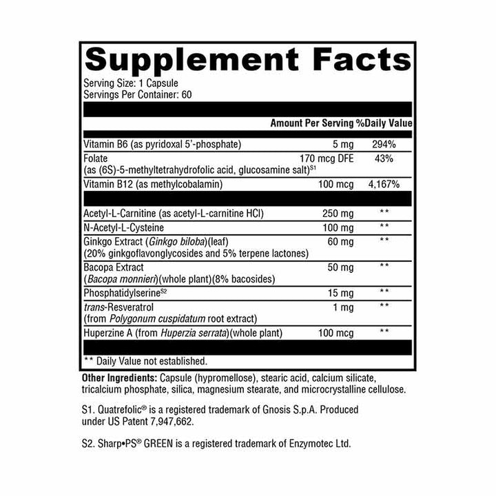 Xymogen MemorAll supplement facts panel