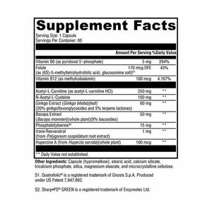 Xymogen MemorAll supplement facts panel