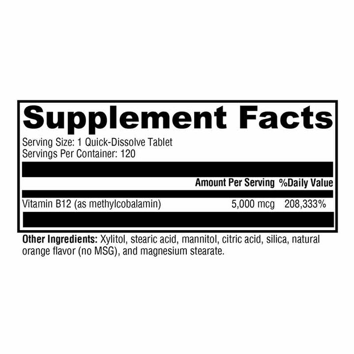 Xymogen Methylcobalamin - 120 Tablets facts panel