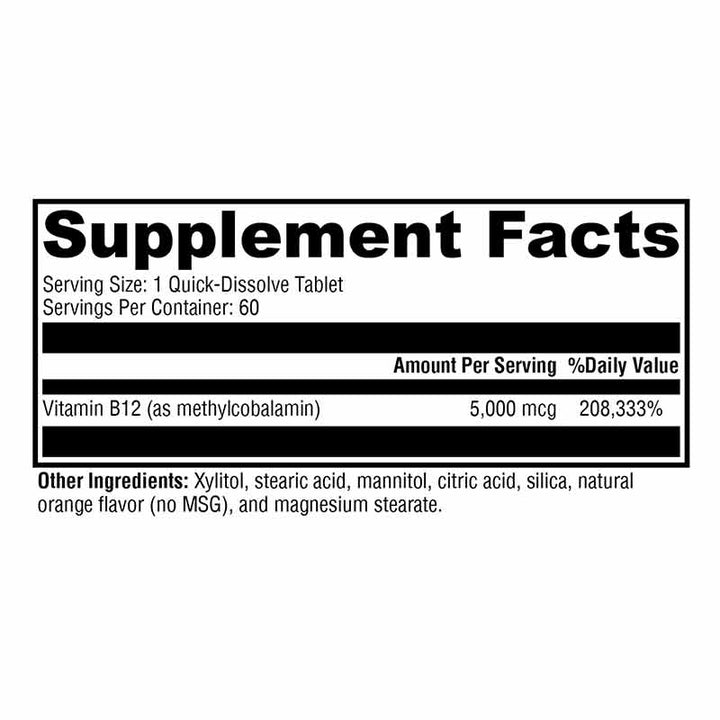 Xymogen Methylcobalamin - 60 Tablets facts panel