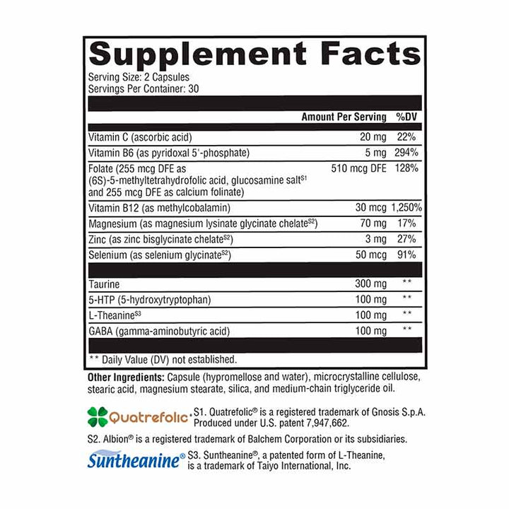 Xymogen Mood Food ES supplement facts panel