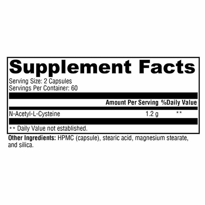 Xymogen NAC - 120 Capsules supplement facts panel