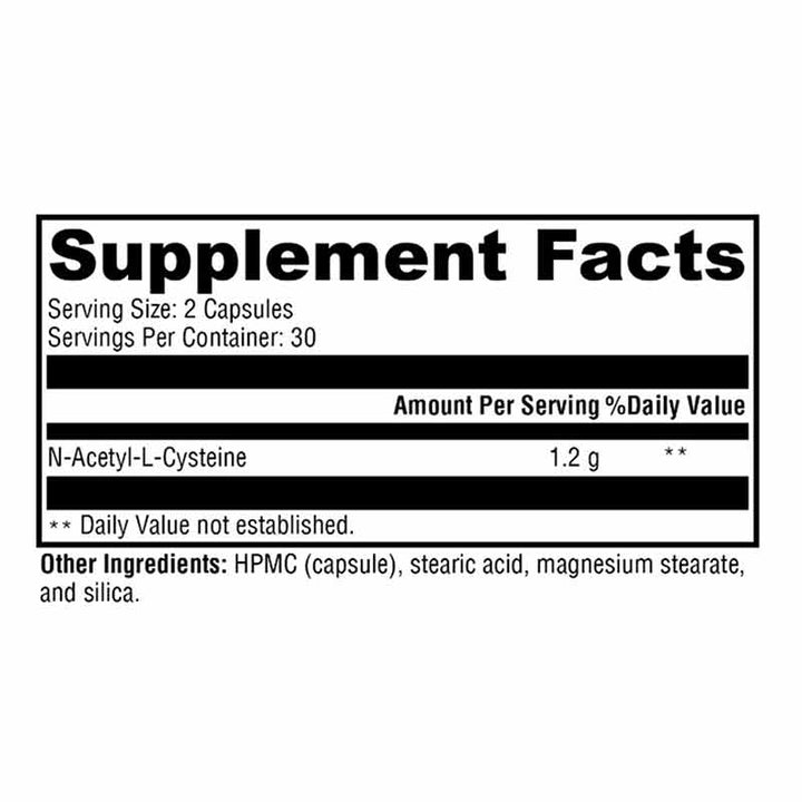 Xymogen NAC - 60 Capsules facts panel