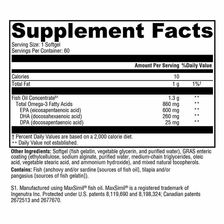 Xymogen Omega MonoPure 1300 EC - 60 Softgels facts panel