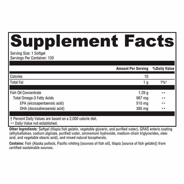 Supplement facts label for Xymogen OmegaPure 900 EC - 120 Softgels 