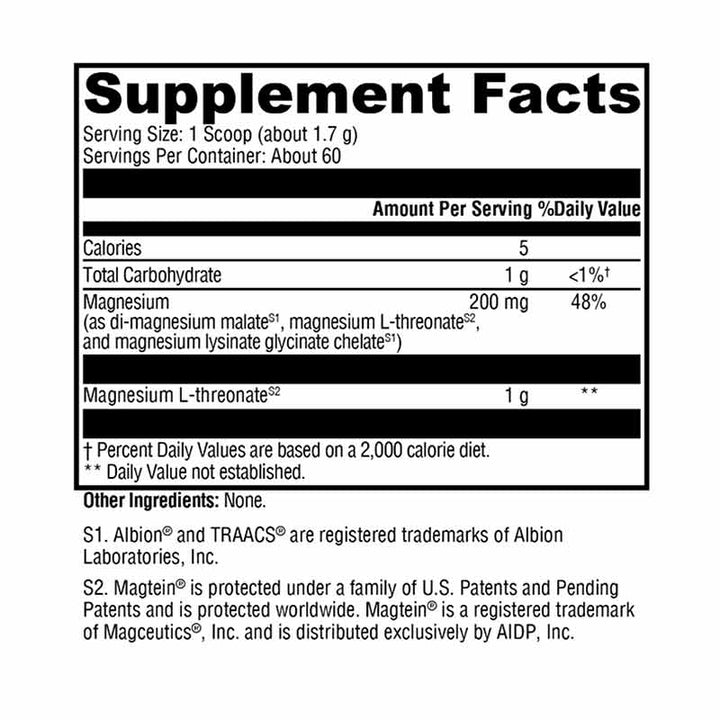 Xymogen Optimag Neuro Unflavored Powder fact panel