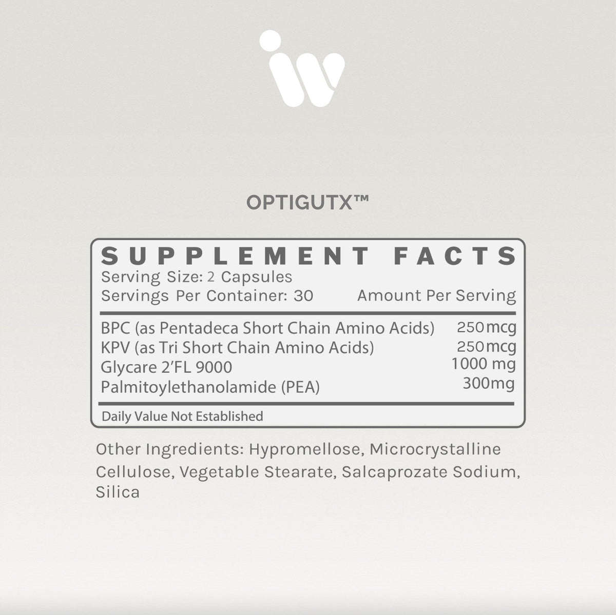 Infiniwell OptigutX - 60 Capsules supplement facts panel