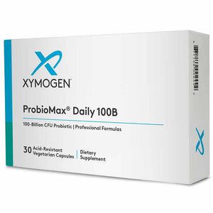 Xymogen ProbioMax Daily 100B dietary supplement box on a white background
