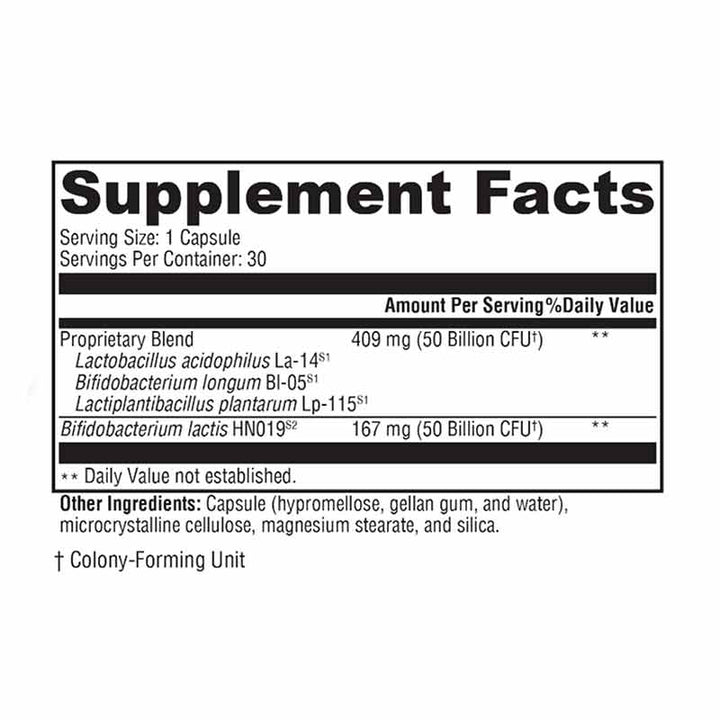Xymogen ProbioMax Daily 100B dietary supplement facts panel