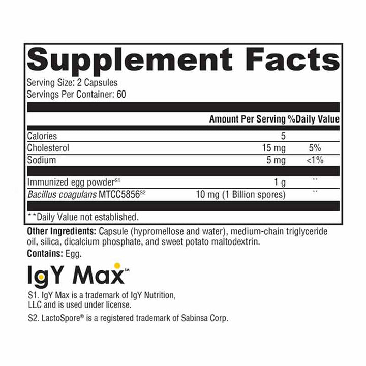 Xymogen ProbioMax IG 26 DF - 120 Capsules facts panel