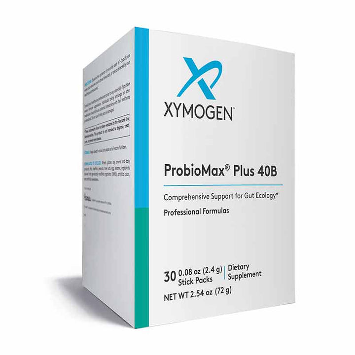 Xymogen ProbioMax Plus 40B dietary supplement box on a white background