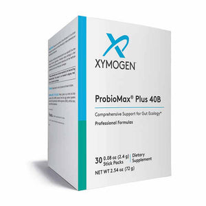 Xymogen ProbioMax Plus 40B dietary supplement box on a white background
