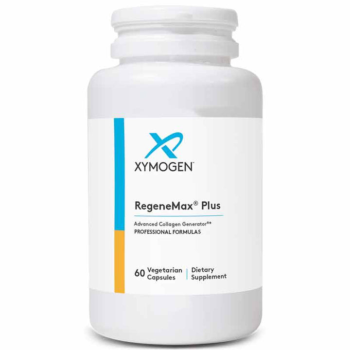 Supplement bottle labeled 'RegeneMax Plus' by Xymogen on a white background