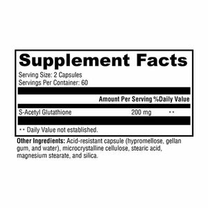Xymogen S-Acetyl Glutathione - 120 Capsules facts panel