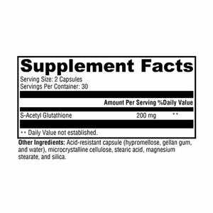 Xymogen S-Acetyl Glutathione - 60 Capsules facts panel
