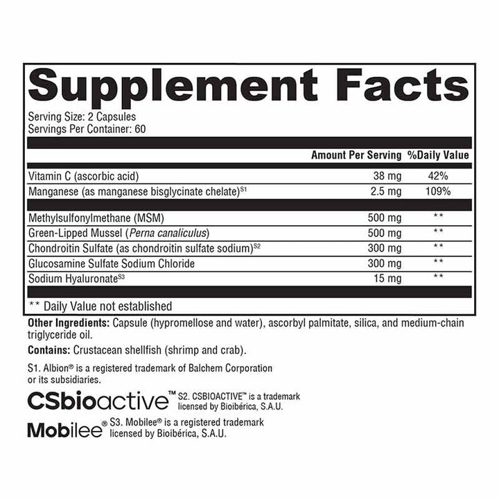 Xymogen SynovX DJD - 120 Capsules facts panel