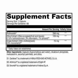 Xymogen VitalVasc - 60 Capsules facts panel