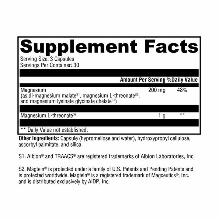 Xymogen OptiMag Neuro 90 Capsules fact panel