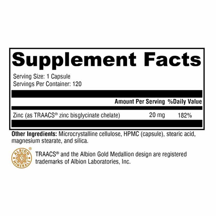 Zinc Glycinate 120 Capsules facts panel