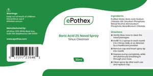 Boric Acid 2% Nasal Spray - Sinus Cleanser - 30ml - ePothex