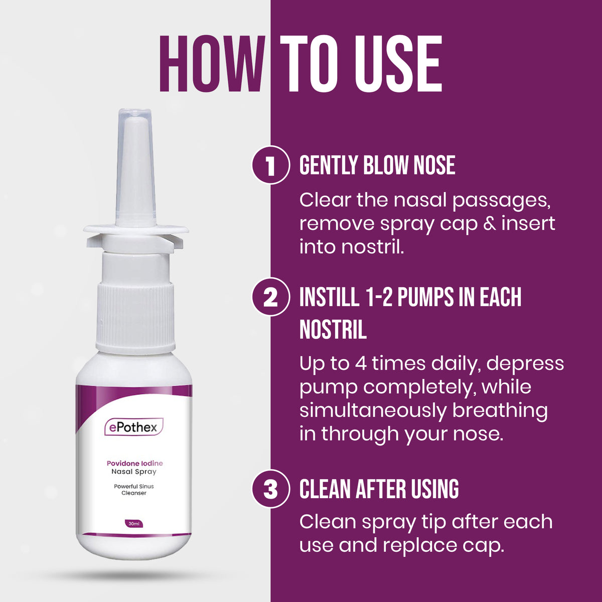 ePothex Povidone Iodine Nasal Spray - Sinus Cleanser - 30ml - ePothex