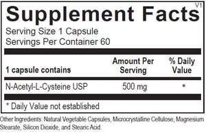 N-Acetyl Cysteine 500mg Capsules - 60ct - Ortho Molecular Products - ePothex