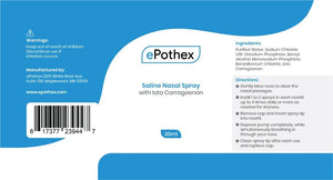 Saline Nasal Spray with Iota Carrageenan - 30ml - ePothex